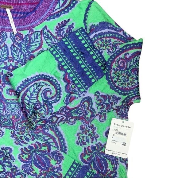 NWT Free People New Age Sweater - Purple/Green Boho (L) - Picture 9 of 15